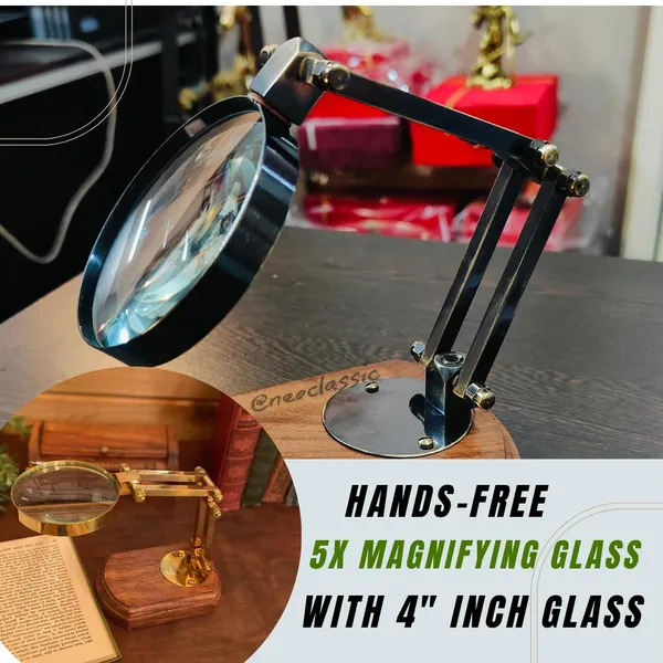 5x_Vintage_Magnifying_Glass_With_Adjustable_Stand_Antique_Finish_Screw_Lock_Arm_Mango_Wood_Base_Ideal_For_Reading_Crafting_Repairs_Hobby_Work_11_Inch