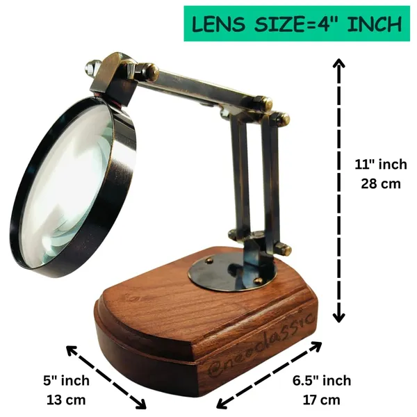 5x_Vintage_Magnifying_Glass_With_Adjustable_Stand_Antique_Finish_Screw_Lock_Arm_Mango_Wood_Base_Ideal_For_Reading_Crafting_Repairs_Hobby_Work_11_Inch