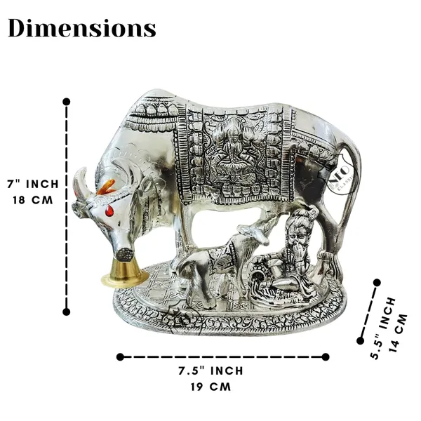 Detailed_Cow_&_Calf_design_with_fine_craftsmanship_Durable_aluminium_metal_construction_Silver_plated_antique_finish_XL_size_with_sturdy_900g_weight_Suitable_for_home,_office_&_temple_décorNEO_CLASSIC_Aluminium_Metal_Cow_with_Calf_Statue_XL_(900g)_|_Silver_Plated_Antique_Finish_|_Decorative_Showpiece_for_Home,_Office,_Temple_&_Gifting