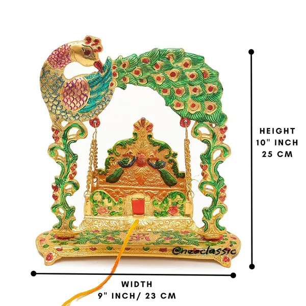 NEO_CLASSIC_Laddu_Gopal_Jhula_Swing_|_Krishna_Hindola_Palana_for_Temple_Pooja_&_Home_Decor_Showpiece_(10_Inch,_Peacock_Color)