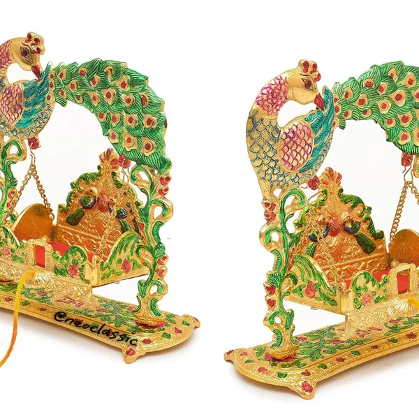 NEO_CLASSIC_Laddu_Gopal_Jhula_Swing_|_Krishna_Hindola_Palana_for_Temple_Pooja_&_Home_Decor_Showpiece_(10_Inch,_Peacock_Color)
