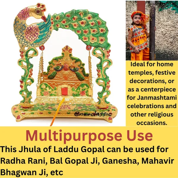 NEO_CLASSIC_Laddu_Gopal_Jhula_Swing_|_Krishna_Hindola_Palana_for_Temple_Pooja_&_Home_Decor_Showpiece_(10_Inch,_Peacock_Color)