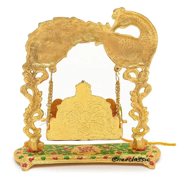 NEO_CLASSIC_Laddu_Gopal_Jhula_Swing_|_Krishna_Hindola_Palana_for_Temple_Pooja_&_Home_Decor_Showpiece_(10_Inch,_Peacock_Color)