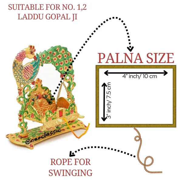 NEO_CLASSIC_Laddu_Gopal_Jhula_Swing_|_Krishna_Hindola_Palana_for_Temple_Pooja_&_Home_Decor_Showpiece_(10_Inch,_Peacock_Color)