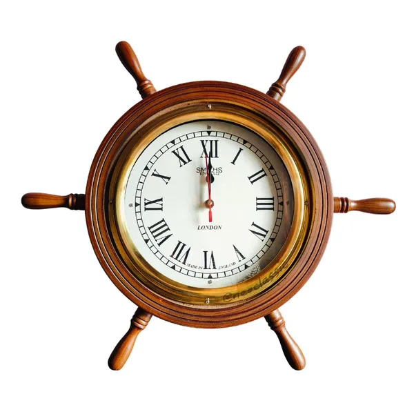 NEO_CLASSIC_Handcrafted_Wooden_Ship_Wheel_Wall_Clock_–_Vintage_Nautical_Roman_Numeral_Clock_for_Home_&_Office