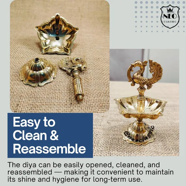 NEO_CLASSIC_Handcrafted_Brass_Peacock_Diya_|_Traditional_Vilakku_Oil_Lamp_|_Antique_Finish_Brass_Deepak_for_Home_Temple,_Pooja,_Diwali_&_Religious_Décor