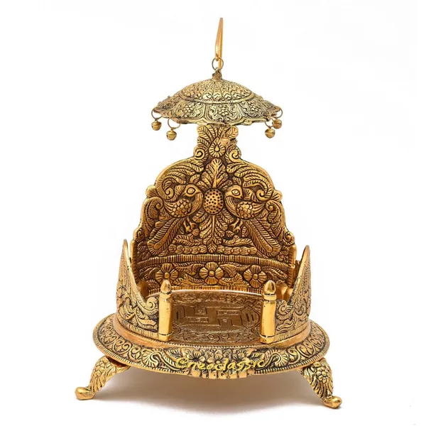 NEO_CLASSIC_Gold_Plated_Ladoo_Gopal_Singhasan_|_Oval_Pooja_Chowki_for_Lord_Krishna_|_Decorative_Nand_Gopal_Palana_|_Temple_&_Home_Decor
