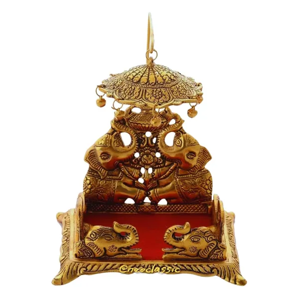 NEO_CLASSIC_Gold_Plated_Metal_Singhasan_for_Laddu_Gopal_|_Square_Pooja_Chowki_for_Lord_Krishna_Idol_|_Decorative_Mandir_Palana_(15_cm)