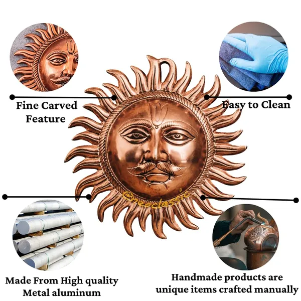 NEO_CLASSIC_Pure_Aluminum_Suraj_Wall_Hanging_with_Copper_Polish_|_Handmade_Sun_Face_Wall_Décor_for_Home,_Temple_&_Office_|_Traditional_Vastu_Surya_Dev_Metal_Wall_Art_|_9_Inch