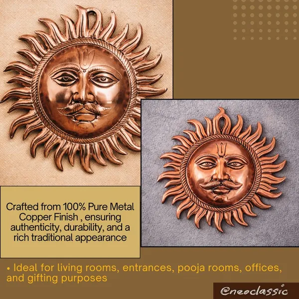 NEO_CLASSIC_Pure_Aluminum_Suraj_Wall_Hanging_with_Copper_Polish_|_Handmade_Sun_Face_Wall_Décor_for_Home,_Temple_&_Office_|_Traditional_Vastu_Surya_Dev_Metal_Wall_Art_|_9_Inch