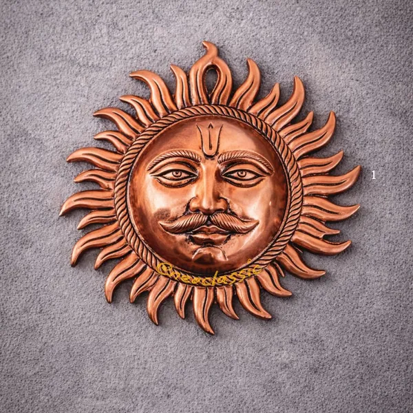 NEO_CLASSIC_Pure_Aluminum_Suraj_Wall_Hanging_with_Copper_Polish_|_Handmade_Sun_Face_Wall_Décor_for_Home,_Temple_&_Office_|_Traditional_Vastu_Surya_Dev_Metal_Wall_Art_|_9_Inch