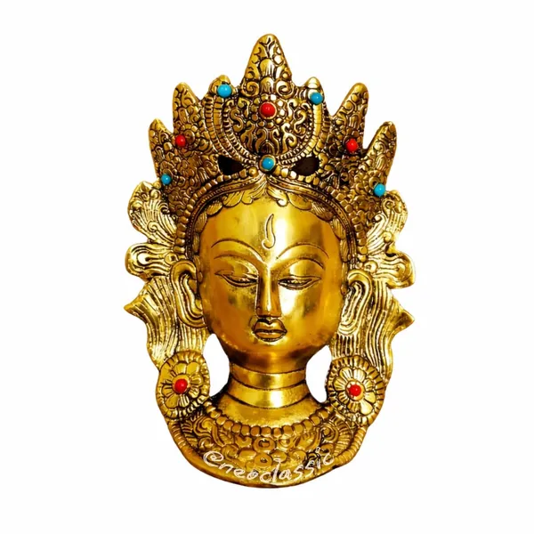 NEO_CLASSIC_Metal_Goddess_Tara_Idol_with_Decorative_Stone_Work_|_Spiritual_Buddhist_Deity_Statue_for_Home_Temple,_Meditation_&_Sacred_Décor_|_Tara_Face_Design_|_8_Inch