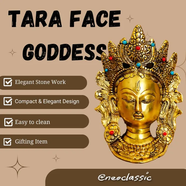 NEO_CLASSIC_Metal_Goddess_Tara_Idol_with_Decorative_Stone_Work_|_Spiritual_Buddhist_Deity_Statue_for_Home_Temple,_Meditation_&_Sacred_Décor_|_Tara_Face_Design_|_8_Inch