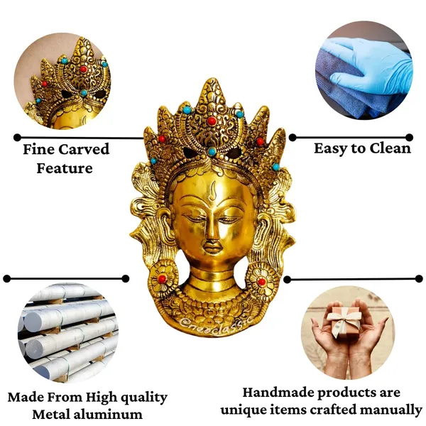 NEO_CLASSIC_Metal_Goddess_Tara_Idol_with_Decorative_Stone_Work_|_Spiritual_Buddhist_Deity_Statue_for_Home_Temple,_Meditation_&_Sacred_Décor_|_Tara_Face_Design_|_8_Inch