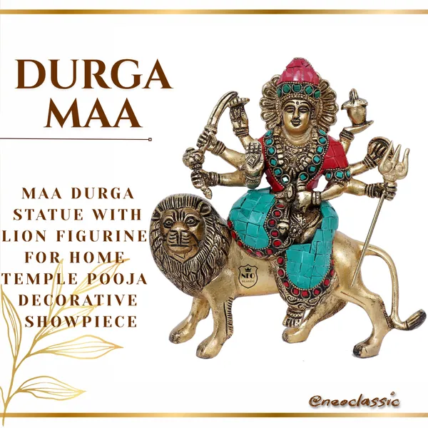 NEO_CLASSIC_Durga_Maa_Stone_Finish_Statue_with_Lion_|_Hindu_Goddess_Durga_Idol_for_Home_Temple,_Pooja_&_Decorative_Showpiece_|_9_Inch