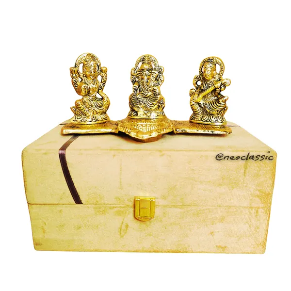 NEO_CLASSIC_Laxmi_Ganesh_Saraswati_Metal_Murti_Idol_with_Diya_|_Divine_Trio_Statue_for_Pooja,_Home_Temple_Decor_&_Diwali_Gift_Set