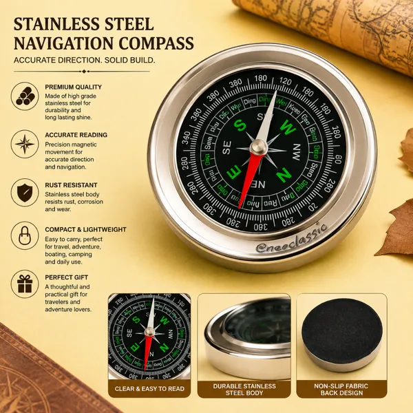 NEO_CLASSIC_Stainless_Steel_Directional_Magnetic_Compass_|_Pocket_Navigation_Compass_for_Trekking,_Hiking,_Camping,_Outdoor_Adventure_&_Travel