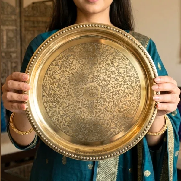 NEO_CLASSIC_Brass_Pooja_Thali_|_Traditional_Handcrafted_Puja_Plate_for_Temple,_Aarti_&_Festival_Use_|_Decorative_Engraved_Brass_Thali_for_Diwali,_Pooja_&_Gifting_|_6_Inch