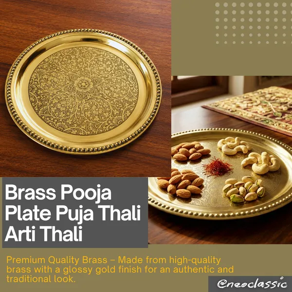 NEO_CLASSIC_Brass_Pooja_Thali_|_Traditional_Handcrafted_Puja_Plate_for_Temple,_Aarti_&_Festival_Use_|_Decorative_Engraved_Brass_Thali_for_Diwali,_Pooja_&_Gifting_|_6_Inch