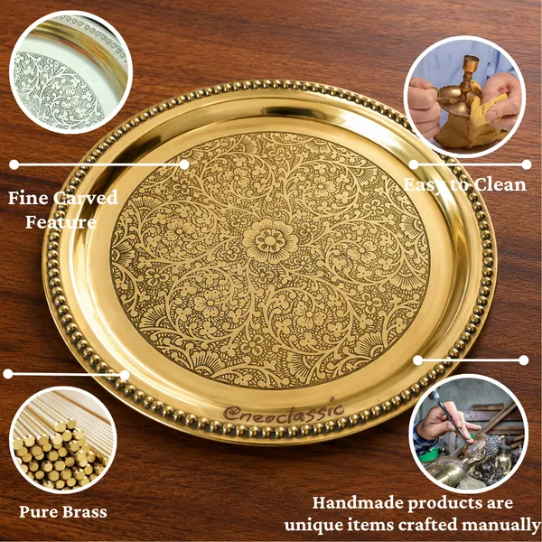 NEO_CLASSIC_Brass_Pooja_Thali_|_Traditional_Handcrafted_Puja_Plate_for_Temple,_Aarti_&_Festival_Use_|_Decorative_Engraved_Brass_Thali_for_Diwali,_Pooja_&_Gifting_|_8_Inch
