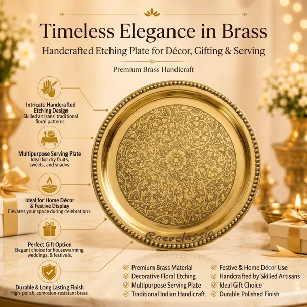 NEO_CLASSIC_Brass_Pooja_Thali_|_Traditional_Handcrafted_Puja_Plate_for_Temple,_Aarti_&_Festival_Use_|_Decorative_Engraved_Brass_Thali_for_Diwali,_Pooja_&_Gifting_|_8_Inch