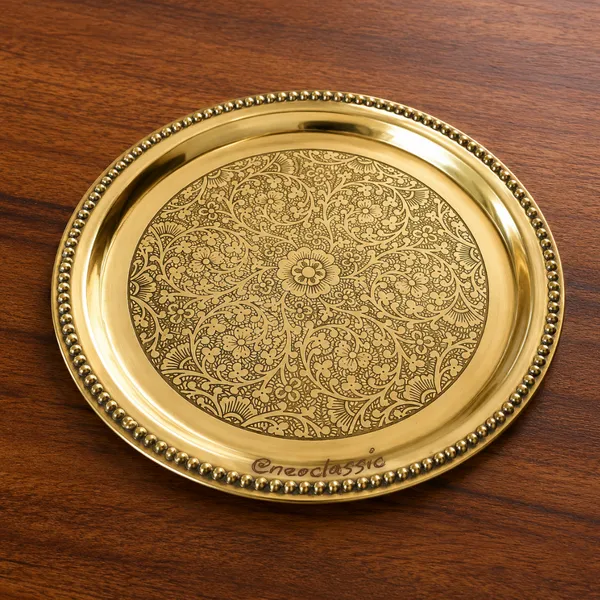 NEO_CLASSIC_Brass_Pooja_Thali_|_Traditional_Handcrafted_Puja_Plate_for_Temple,_Aarti_&_Festival_Use_|_Decorative_Engraved_Brass_Thali_for_Diwali,_Pooja_&_Gifting_|_9_Inch