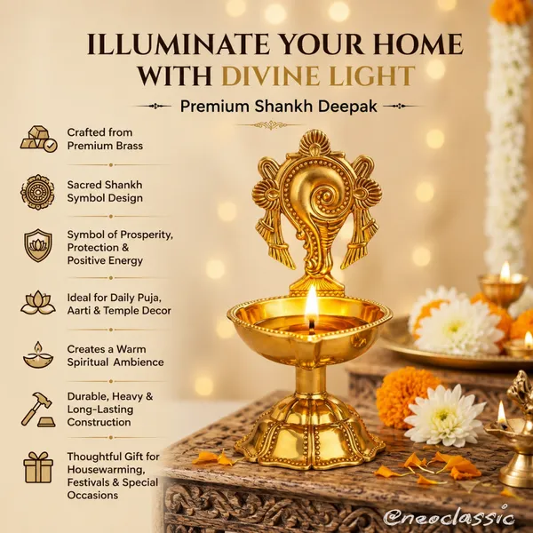 NEO_CLASSIC_Brass_Shankh_Deepak_for_Puja_Room_&_Home_Temple_|_Traditional_Oil_Diya_for_Daily_Worship,_Aarti_&_Festive_Decor_|_Decorative_Brass_Lamp_|_10_cm