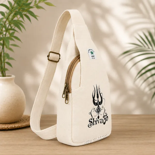 NEO_CLASSIC_Hemp_Sling_Bag_for_Men_&_Women_|_Natural_Hemp_Crossbody_Shoulder_Bag_|_2_Zipper_Compartments_|_Adjustable_38_Inch_Strap_|_Off_White