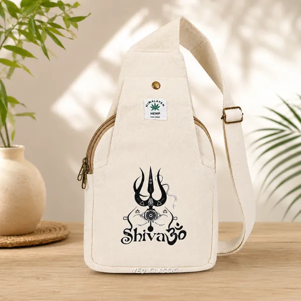 NEO_CLASSIC_Hemp_Sling_Bag_for_Men_&_Women_|_Natural_Hemp_Crossbody_Shoulder_Bag_|_2_Zipper_Compartments_|_Adjustable_38_Inch_Strap_|_Off_White