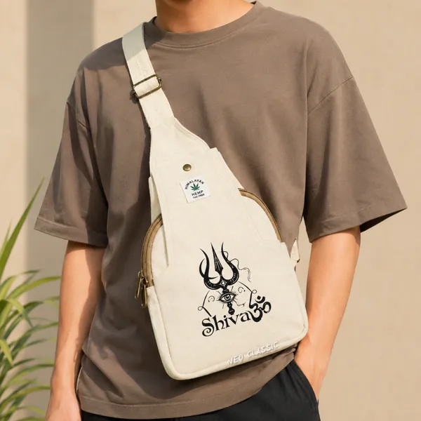 NEO_CLASSIC_Hemp_Sling_Bag_for_Men_&_Women_|_Natural_Hemp_Crossbody_Shoulder_Bag_|_2_Zipper_Compartments_|_Adjustable_38_Inch_Strap_|_Off_White