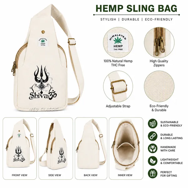 NEO_CLASSIC_Hemp_Sling_Bag_for_Men_&_Women_|_Natural_Hemp_Crossbody_Shoulder_Bag_|_2_Zipper_Compartments_|_Adjustable_38_Inch_Strap_|_Off_White