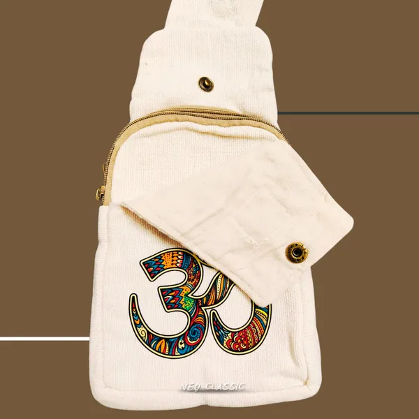 NEO_CLASSIC_Hemp_Sling_Bag_for_Men_&_Women_|_Om_Print_Crossbody_Shoulder_Bag_|_Natural_Hemp_Fabric_|_Adjustable_Strap_|_Off_White
