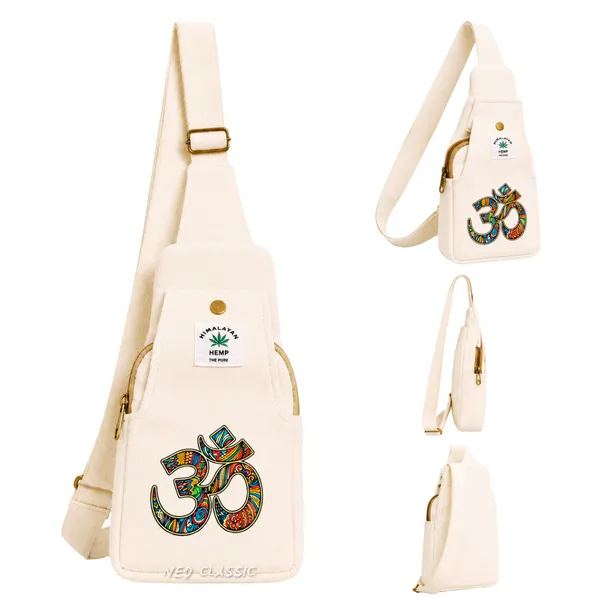 NEO_CLASSIC_Hemp_Sling_Bag_for_Men_&_Women_|_Om_Print_Crossbody_Shoulder_Bag_|_Natural_Hemp_Fabric_|_Adjustable_Strap_|_Off_White