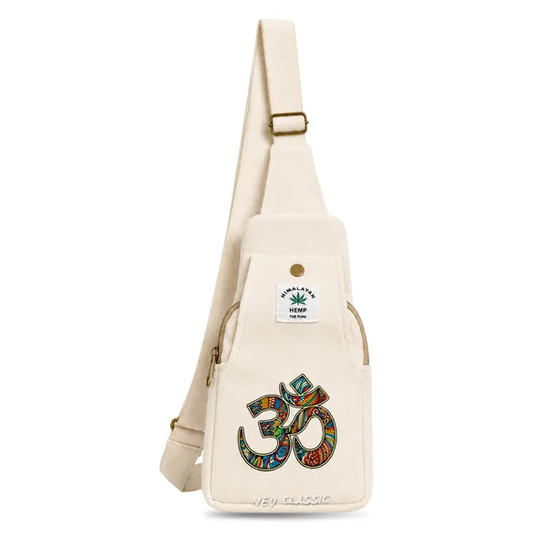 NEO_CLASSIC_Hemp_Sling_Bag_for_Men_&_Women_|_Om_Print_Crossbody_Shoulder_Bag_|_Natural_Hemp_Fabric_|_Adjustable_Strap_|_Off_White