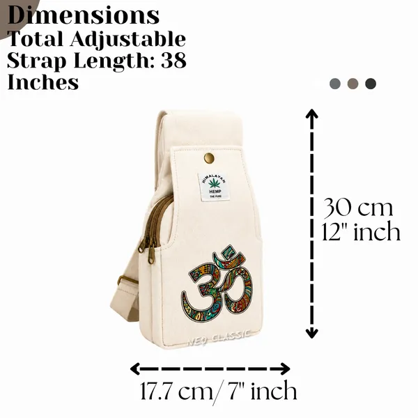 NEO_CLASSIC_Hemp_Sling_Bag_for_Men_&_Women_|_Om_Print_Crossbody_Shoulder_Bag_|_Natural_Hemp_Fabric_|_Adjustable_Strap_|_Off_White