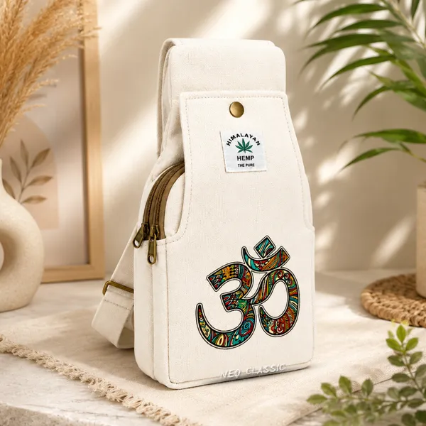 NEO_CLASSIC_Hemp_Sling_Bag_for_Men_&_Women_|_Om_Print_Crossbody_Shoulder_Bag_|_Natural_Hemp_Fabric_|_Adjustable_Strap_|_Off_White
