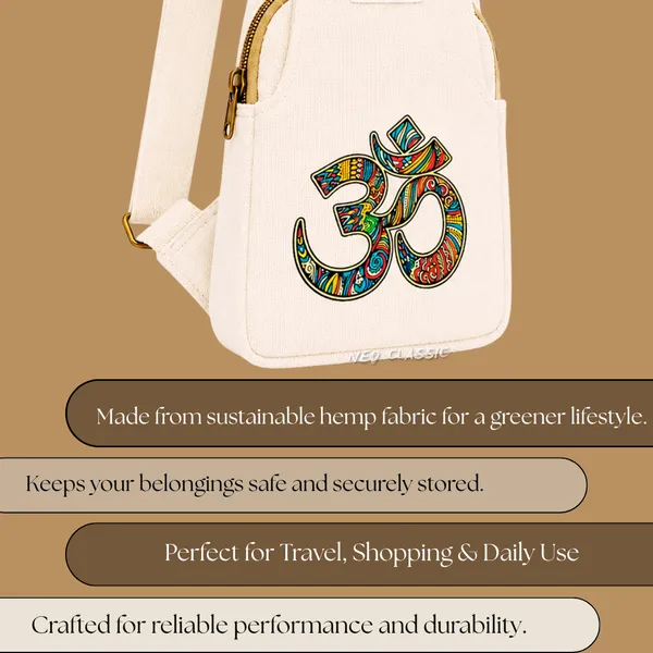 NEO_CLASSIC_Hemp_Sling_Bag_for_Men_&_Women_|_Om_Print_Crossbody_Shoulder_Bag_|_Natural_Hemp_Fabric_|_Adjustable_Strap_|_Off_White