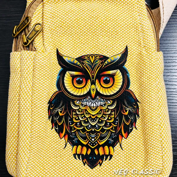 NEO_CLASSIC_Hemp_Sling_Bag_for_Men_&_Women_|_Owl_Print_Crossbody_Shoulder_Bag_|_Natural_Hemp_Fabric_|_Adjustable_Strap_|_Yellow