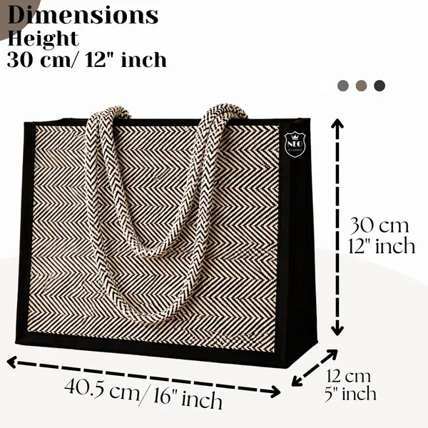 NEO_CLASSIC_Hemp_Tote_Bag_for_Women_|_Eco-Friendly_Reusable_Shopping_Bag_|_Black_&_White_Herringbone_Design_|_Zip_Closure_|_Strong_Rope_Handles