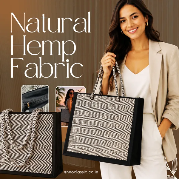NEO_CLASSIC_Hemp_Tote_Bag_for_Women_|_Eco-Friendly_Reusable_Shopping_Bag_|_Black_&_White_Herringbone_Design_|_Zip_Closure_|_Strong_Rope_Handles