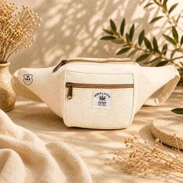 NEO_CLASSIC_Hemp_Waist_Bag_for_Men_&_Women_|_Natural_Hemp_Canvas_Waist_Pouch_with_3_Zipper_Compartments_|_Adjustable_29_Inch_Strap_|_Casual_Travel_Waist_Bag_|_Off_White