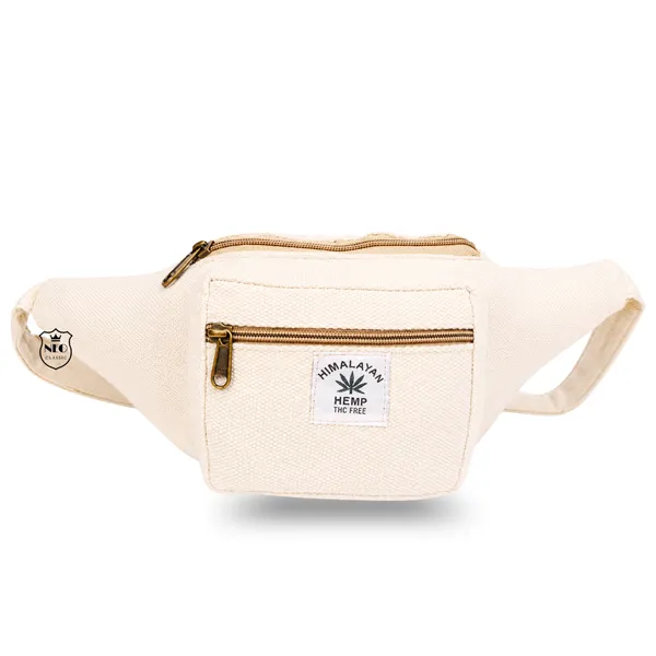 NEO_CLASSIC_Hemp_Waist_Bag_for_Men_&_Women_|_Natural_Hemp_Canvas_Waist_Pouch_with_3_Zipper_Compartments_|_Adjustable_29_Inch_Strap_|_Casual_Travel_Waist_Bag_|_Off_White
