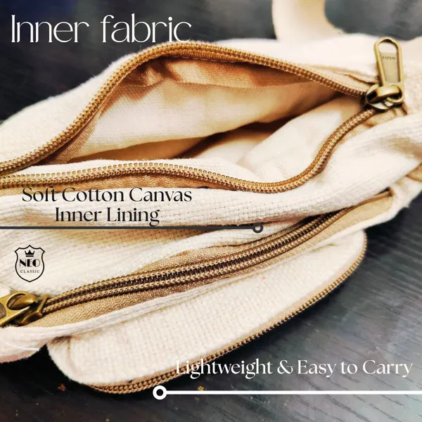 NEO_CLASSIC_Hemp_Waist_Bag_for_Men_&_Women_|_Natural_Hemp_Canvas_Waist_Pouch_with_3_Zipper_Compartments_|_Adjustable_29_Inch_Strap_|_Casual_Travel_Waist_Bag_|_Off_White