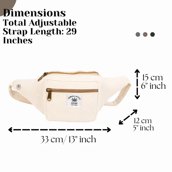 NEO_CLASSIC_Hemp_Waist_Bag_for_Men_&_Women_|_Natural_Hemp_Canvas_Waist_Pouch_with_3_Zipper_Compartments_|_Adjustable_29_Inch_Strap_|_Casual_Travel_Waist_Bag_|_Off_White
