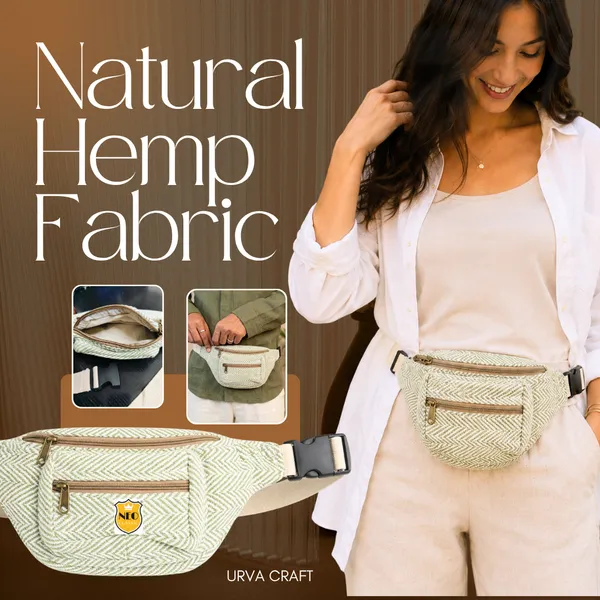 NEO_CLASSIC_Hemp_Waist_Bag_for_Women_&_Men_|_Green_&_White_Herringbone_Waist_Belt_Bag_with_3_Zipper_Compartments,_Adjustable_Strap_&_Cotton_Canvas_Lining_|_Travel,_Hiking_&_Daily_Use