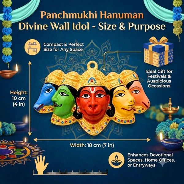 NEO_CLASSIC_Panchmukhi_Hanuman_Door_Entrance_Wall_Hanging_|_Hanuman_Ji_Murti_for_Home_Decor,_Pooja_Room_&_Nazar_Battu_Protection_|_Bajrang_Bali_Wall_Showpiece_|_Multicolor