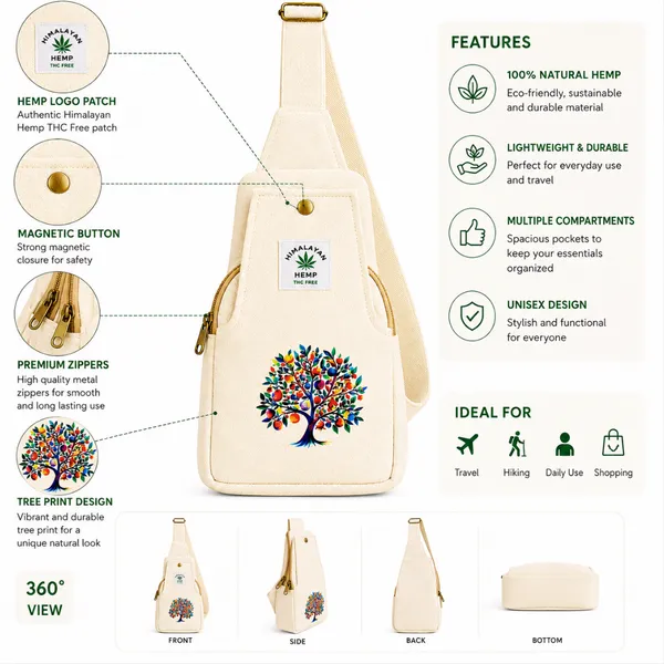 NEO_CLASSIC_Tree_Print_Hemp_Sling_Bag_for_Men_&_Women_|_Natural_Hemp_Crossbody_Shoulder_Bag_|_Adjustable_Strap_|_Off_White