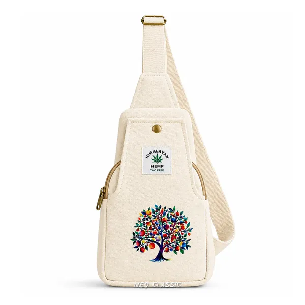 NEO_CLASSIC_Tree_Print_Hemp_Sling_Bag_for_Men_&_Women_|_Natural_Hemp_Crossbody_Shoulder_Bag_|_Adjustable_Strap_|_Off_White