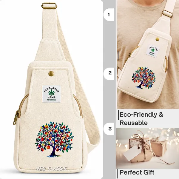 NEO_CLASSIC_Tree_Print_Hemp_Sling_Bag_for_Men_&_Women_|_Natural_Hemp_Crossbody_Shoulder_Bag_|_Adjustable_Strap_|_Off_White