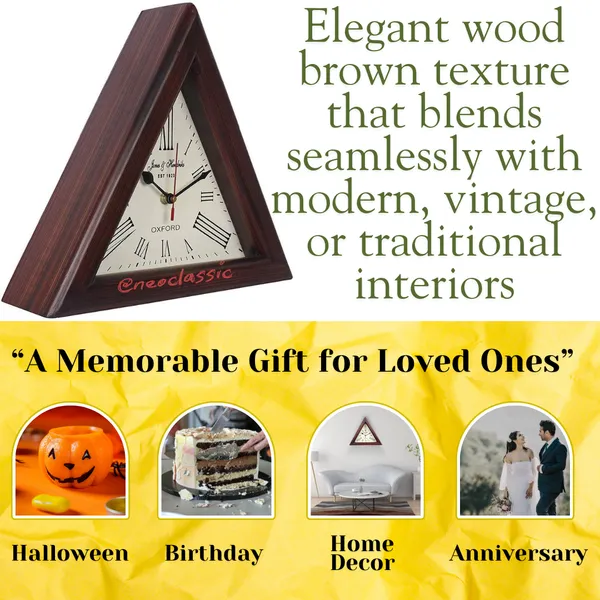 NEO_CLASSIC_Wooden_Wall_Clock_with_Roman_Numerals_|_Triangle_Shape_Decorative_Clock_for_Home_&_Office_Décor_|_Handcrafted_Table_&_Wall_Mount_Design_|_12_Inch